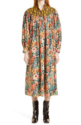 Batsheva York Long Sleeve Contrast Yoke Midi Dress in Serene