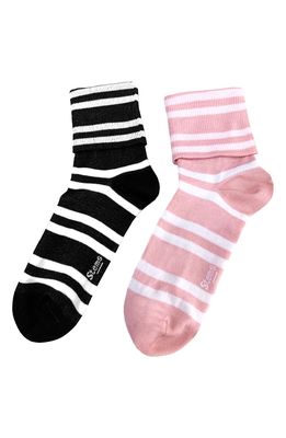 Stems 2-Pack Stripe Ankle Socks in Black/Pink