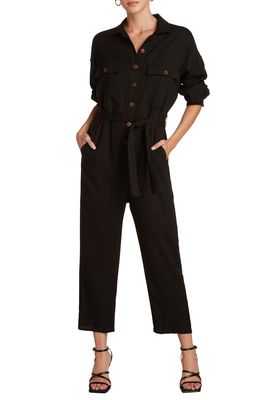 Willow Roxie Spread Collar Belted Jumpsuit in Black