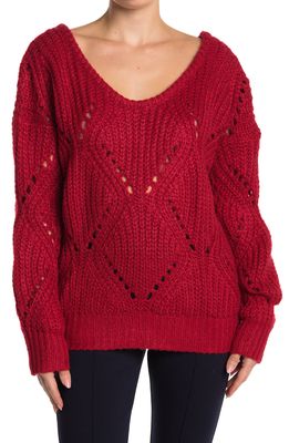 FRNCH U Neck Open Stitch Pullover Sweater in Red