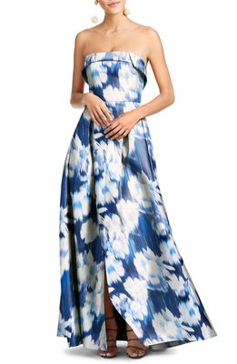 Sachin & Babi Brielle Floral Strapless Gown in Blue Ikat Floral