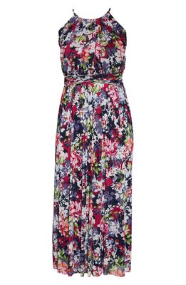 Maggy London Floral Print Sundress in Navy/Denim/Pink