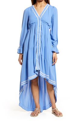 BTFL-life V-Neck Long Sleeve High-Low Maxi Dress in Blue
