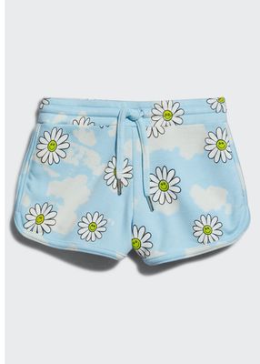 Girl's Tie-Dye Daisy-Print Shorts, Size 4-6
