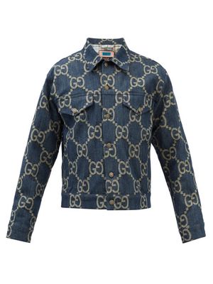 Gucci - GG-embroidered Denim Jacket - Mens - Blue Beige