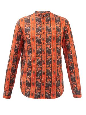 3man - Floral-print Cotton-lawn Shirt - Mens - Orange Multi
