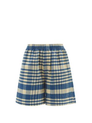 Bode - Putnam Checked Cotton-flannel Shorts - Womens - Blue Multi