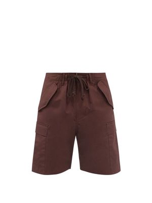 3man - Cargo-pocket Cotton-broadcloth Shorts - Mens - Dark Brown