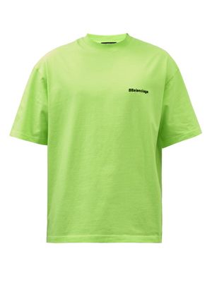Balenciaga - Bb Corp-embroidered Cotton-jersey T-shirt - Mens - Light Green