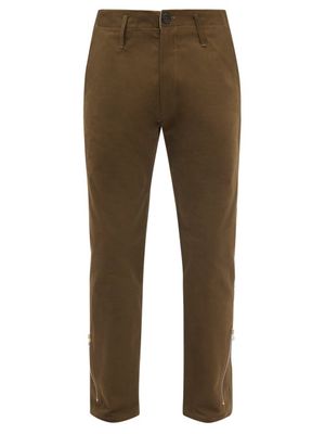 3man - Cuff-zip Cotton-twill Trousers - Mens - Dark Brown