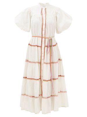 Ale mais - Giselle Crocheted Cotton-cambric Shirt Dress - Womens - White Multi
