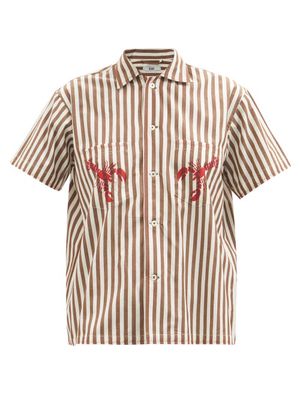 Bode - Lobster-print Striped Cotton Short-sleeved Shirt - Womens - Brown Multi