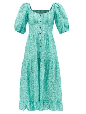 Cefinn - Paloma Floral-print Voile Midi Dress - Womens - Green