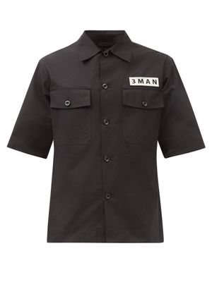 3man - Logo-patch Cotton-poplin Shirt - Mens - Black
