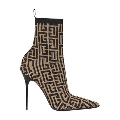 Bicolor shiny stretch knit Skye ankle boots with and monogram