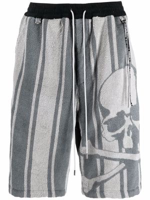 Mastermind World striped skull-print track shorts - Grey