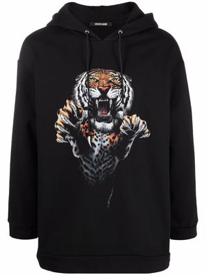 Roberto Cavalli tiger-print cotton hoodie - Black