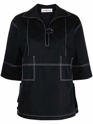 Tory Burch contrast-stitch cotton blouse - Black