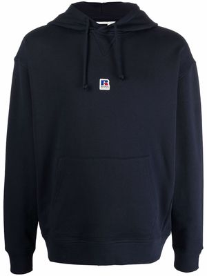 BOSS logo patch cotton hoodie - Blue