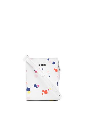MSGM paint-splatter calfskin crossbody bag - White