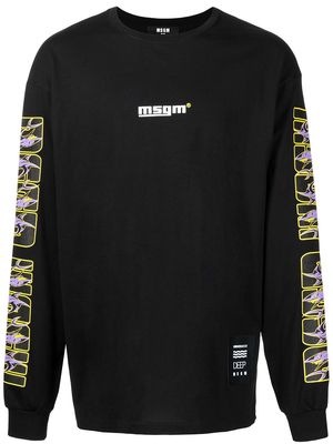 MSGM long-sleeved shark print T-shirt - Black