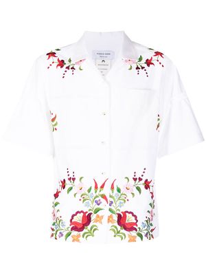 Marine Serre floral embroidery short-sleeve shirt - White