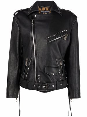 Dolce & Gabbana studded belted biker jacket - Black