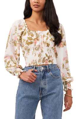 1.STATE Floral Print Long Sleeve Top in Ivory
