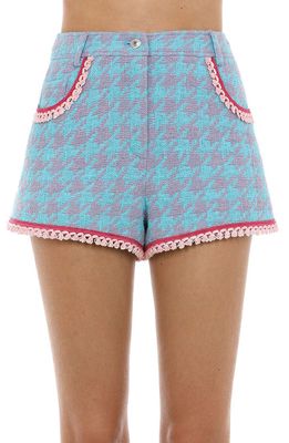 Moschino Ladies Who Lunch Houndstooth Tweed Shorts in Fantasy Print Light Blue