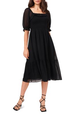 1.STATE Puff Sleeve Smocked Dress in Rich Black