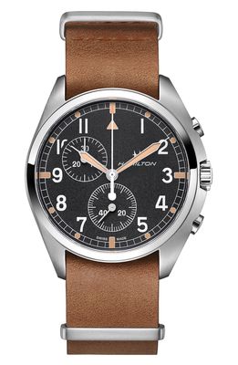 Hamilton Khaki Aviator Pilot Pioneer Chronograph Leather Strap Watch