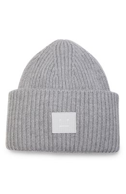 Acne Studios Pansy Face Patch Rib Wool Beanie in Grey Melange