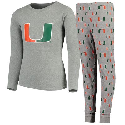 Outerstuff Youth Heathered Gray Miami Hurricanes Long Sleeve T-Shirt & Pant Sleep Set