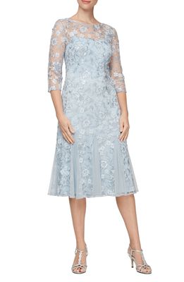 Alex Evenings Embroidered Fit & Flare Cocktail Dress in Light Blue