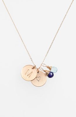 Nashelle Blue Quartz Initial & Heart 14k-Gold Fill Disc Necklace in Royal Blue And Ocean Blue M
