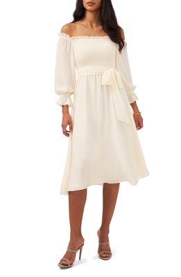 1.STATE Off the Shoulder Long Sleeve Dress in New Ivory