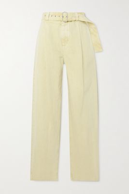 Jil Sander - Belted Pleated Cotton-canvas Straight-leg Pants - Green