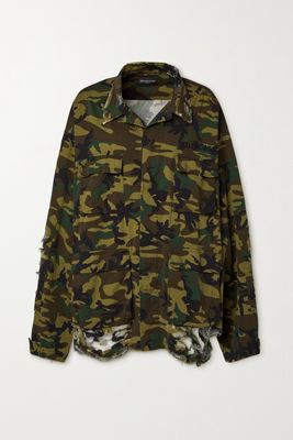 Balenciaga - Oversized Distressed Camouflage-print Cotton Jacket - Green