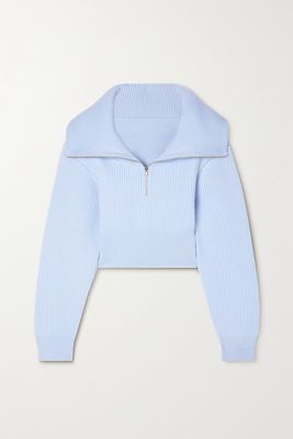Jacquemus - Risoul Cropped Ribbed Merino Wool Half-zip Sweater - Blue