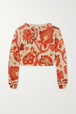 Etro - Cropped Printed Silk And Linen-blend Sweater - Orange