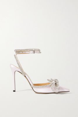 MACH & MACH - Double Bow Crystal-embellished Silk-satin Point-toe Pumps - White