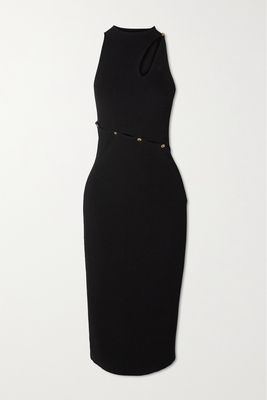 Versace - Embellished Cutout Ribbed-knit Midi Dress - Black