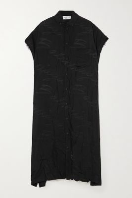 Balenciaga - Oversized Distressed Satin-jacquard Midi Dress - Black