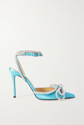 MACH & MACH - Double Bow Crystal-embellished Silk-satin Point-toe Pumps - Blue