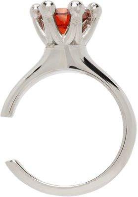D'heygere Silver & Red Solitaire Ear Cuff