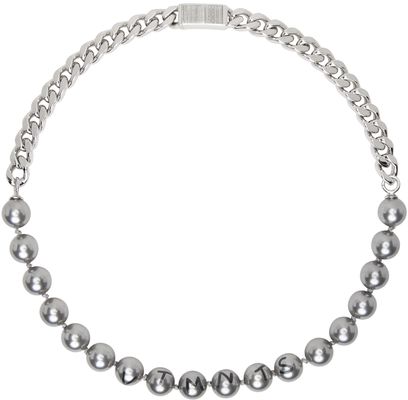 VTMNTS Silver & Gunmetal Pearl Chain Necklace