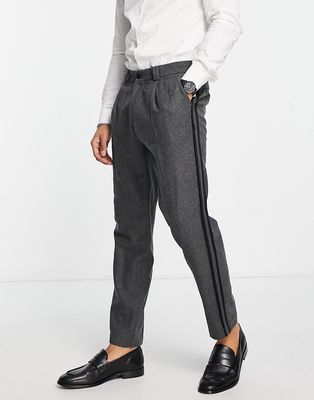 Topman tapered cropped side seam warm handle pants with pleat in gray-Grey