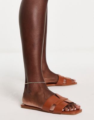 Truffle Collection glam slip on mule slides in tan-Brown