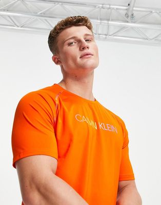 Calvin Klein Performance Pride capsule rainbow logo and arm seams T-shirt in danger orange