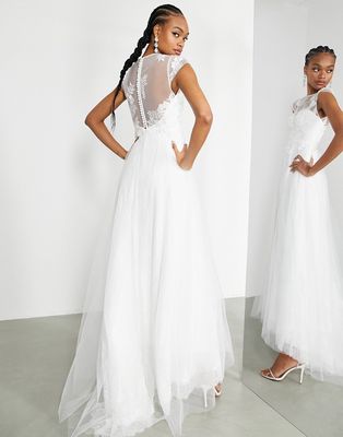 ASOS EDITION Camille embroidered bodice wedding dress with lace underlay-White